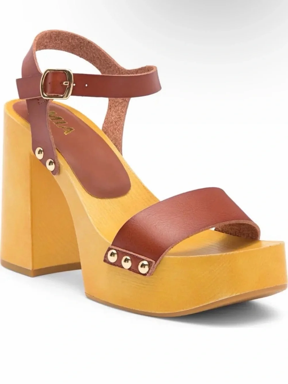 BRAND NEW MIA WOMEN DARRAH WOODEN BLOCKED HEEL SANDAL